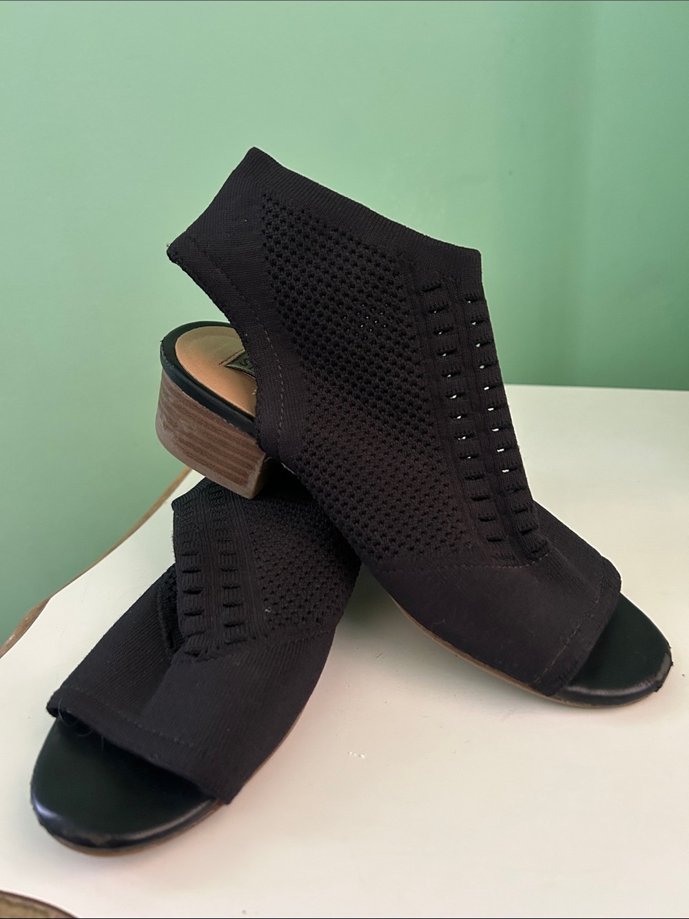 Steve Madden Black Knit Peep-Toe Block Heel Sandals